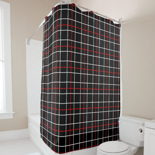 Cortina Para Box Red White Graphical Lines Black Plaid Design  (Criador carregado)