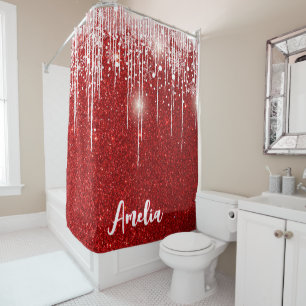 Cortina Para Box Red White Snowflay Flocos de neve