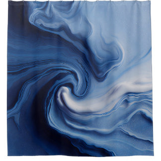 Cortina Para Box Redemoinho Tonal de Mármore Azul Cobalto Abstrato
