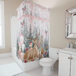 Cortina Para Box Reindeer de Aquarela Rosa, Snowman Feliz Natal