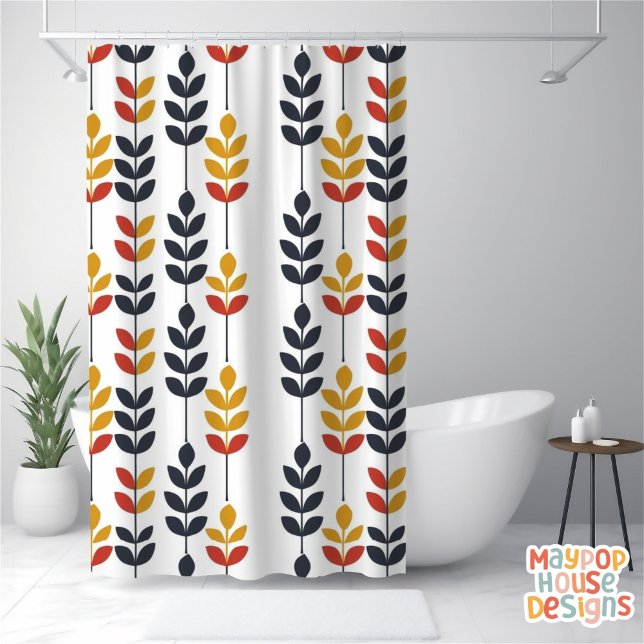 Cortina Para Box Resumo Botânico Moderno do Século Médio (mid century modern shower curtain bathroom decor)