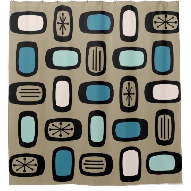 Cortina Para Box Retângulos Arredondados MCM do Meio-Século Azul Do (Frente)