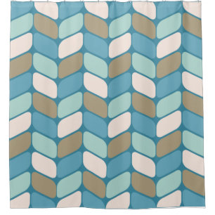 Cortina Para Box Retângulos Diagonais Vintage Azul Dourado Branco C