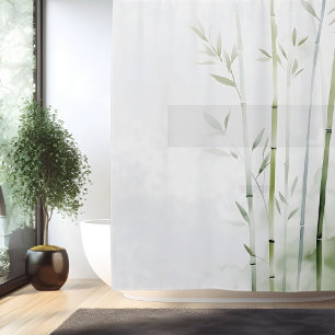 Cortina Para Box Retiro de Floresta de Bambu Aquarela Estilo Japonê