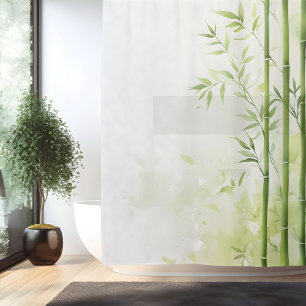 Cortina Para Box Retiro de Floresta de Bambu em Aquarela Estilo Jap