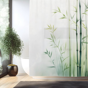 Cortina Para Box Retiro de Floresta de Bambu em Aquarela Estilo Jap