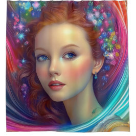 Cortina Para Box Retrato do Cabelo Arco-Íris Encantado