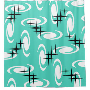 Cortina Para Box Retro Atomic Agirls Stars Turquoise