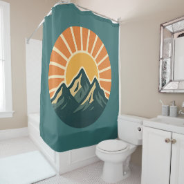 Cortina Para Box Retro Blue Mountain Sunrise | Outdoor Nature Teal