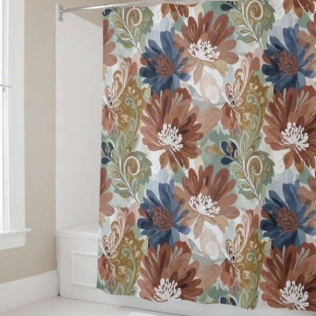 Cortina Para Box Retro Botanical Floral Shower Curtain (Floral Shower Curtain Autumn Blooms)