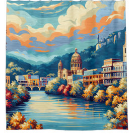Cortina Para Box "Retro Cityscape River Sunset"