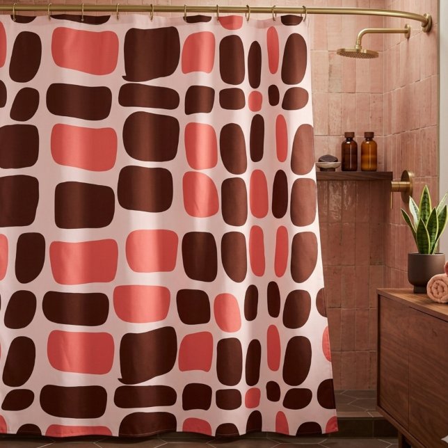 Cortina Para Box Retro Mod Rosa & Chocolate Geométrico (Criador carregado)