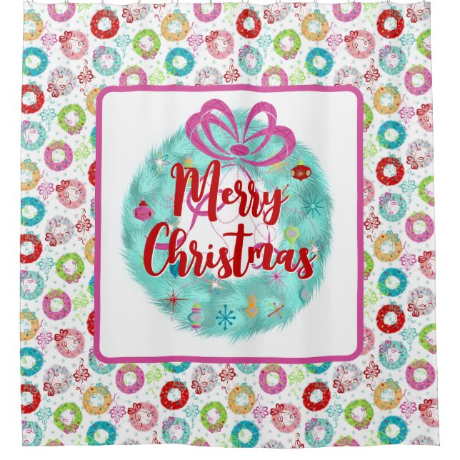 Cortina Para Box Retro Natal Teal Wreath (Frente)