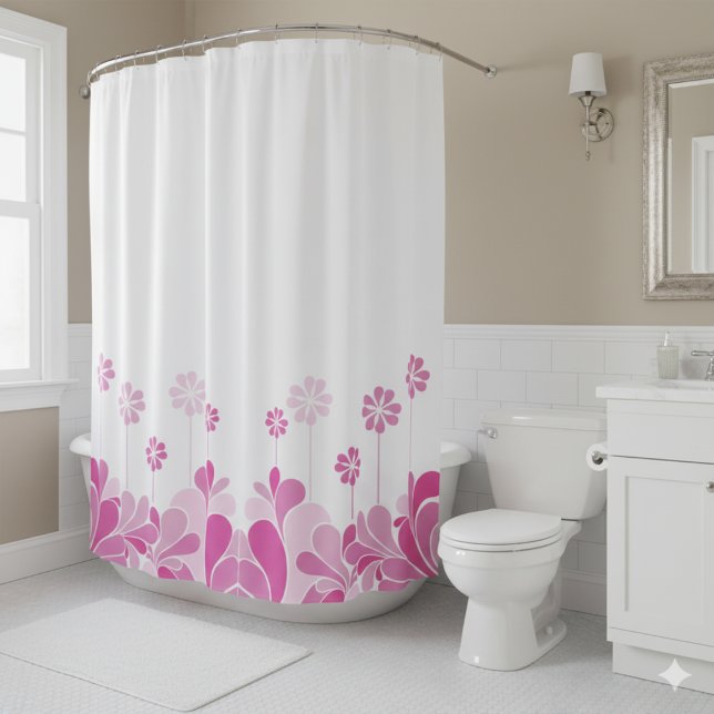 Cortina Para Box Retro Pink Floral Boho Shower Curtain (Criador carregado)