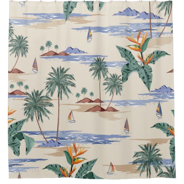 Cortina Para Box Retro seamless tropical island pattern on light be (Frente)