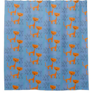 Cortina Para Box Retros para gatos e starburst em fundo azul