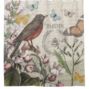 Cortina Para Box Robin Elegant Bird Butterfly Arte Francesa