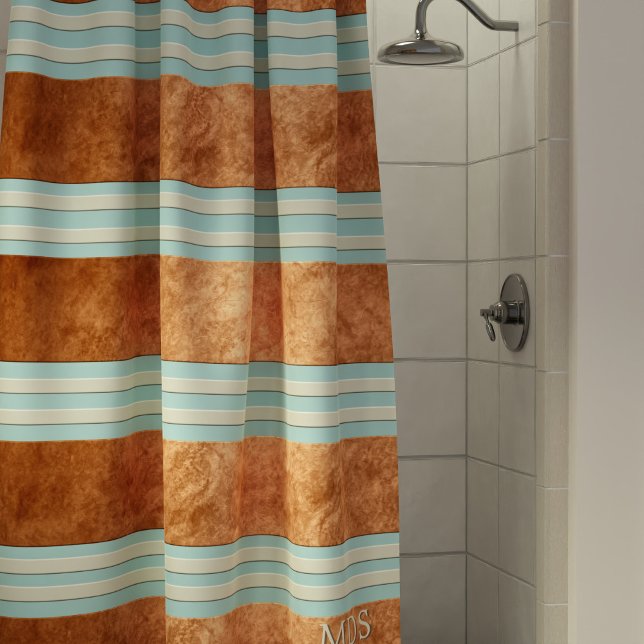Cortina Para Box Robin Ovo Blue Cobre Strike Chá Cortina (Robin Egg Blue Copper Stripes Shower Curtain just for you)