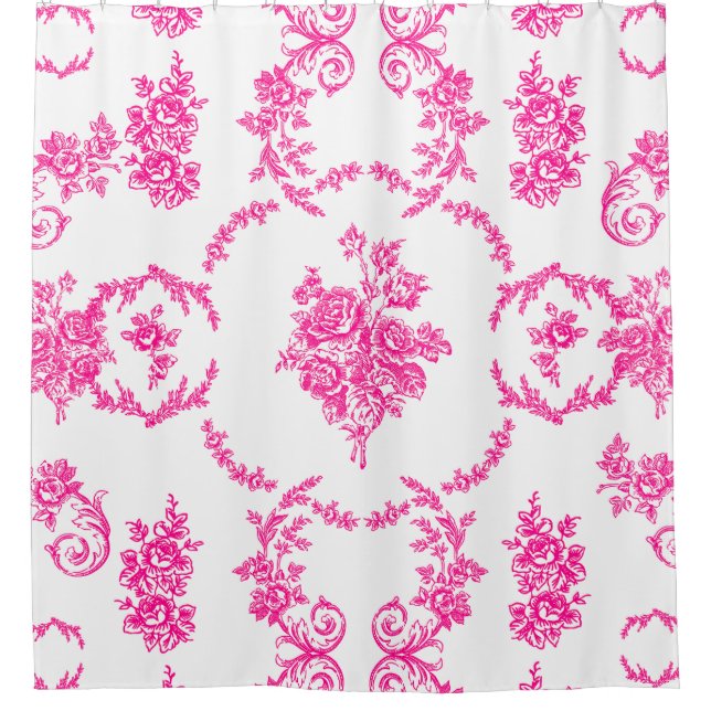 Cortina Para Box rococo - ornamentado branco-rosa, botânico, (Frente)