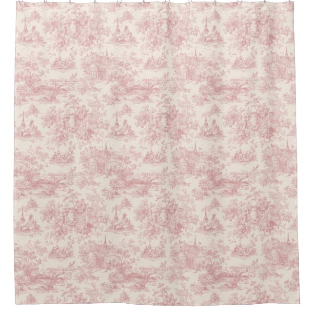 Cortina Para Box Romantic Pink French Toile Countryside Pattern (4) (Frente)