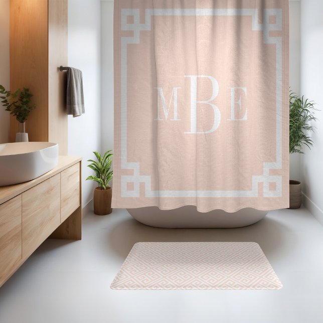 Cortina Para Box Rosa Bege e Branco Chave Grega | Monogramada (Criador carregado)