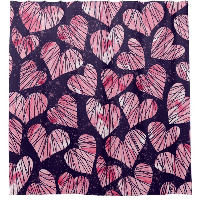 Cortina Para Box Rosa coração: padrão uniforme de aquarela. (Frente)