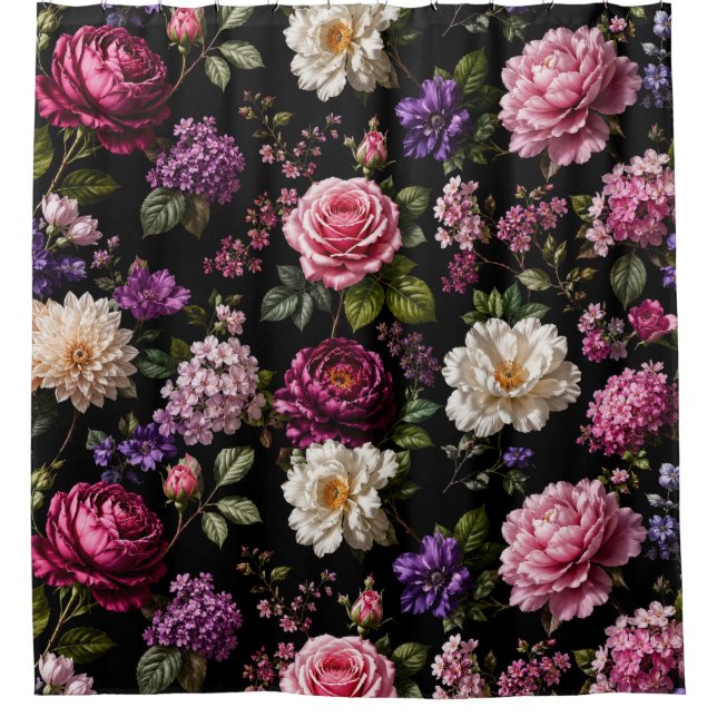 Cortina Para Box Rosa de Veludo Preto (Frente)