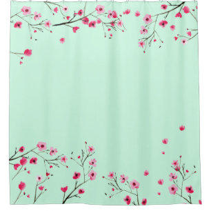 Cortina Para Box Rosa e verde-menta - flor de cerejeira aquosa