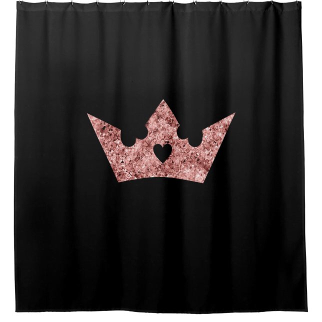Cortina Para Box Rosa Gold Foil Princess Crown a Preto (Frente)
