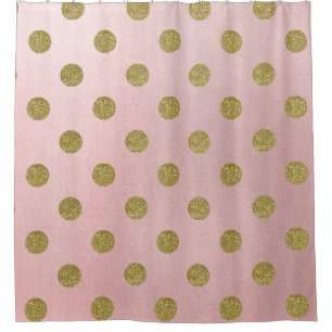 Cortina Para Box Rosa Macio Dourado Brilho Glam Pontos Polka Fofo