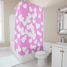 Cortina Para Box Rosa Piscante Com Grandes Corações Brancos