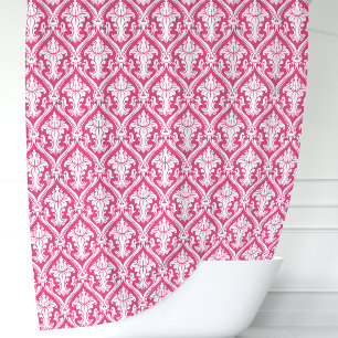 Cortina Para Box Rosa Quente e Damasco Branco