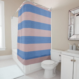 Cortina Para Box Rosa Rosa e Serenity Baby Blue Stripes