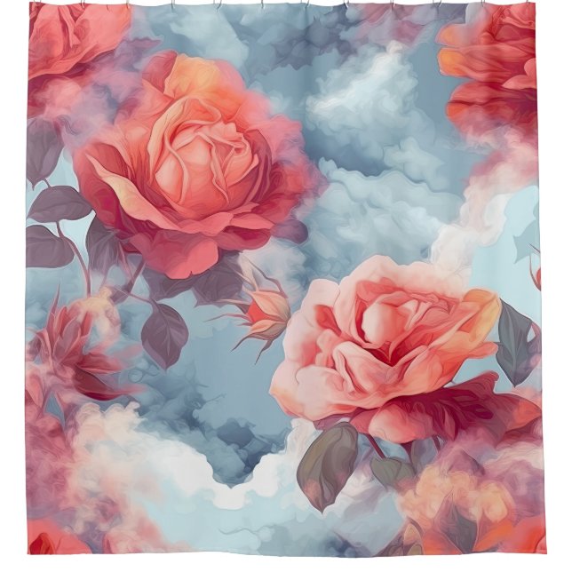 Cortina Para Box Rosas Divinas Rosa e Vermelhas em nuvens suaves (Frente)
