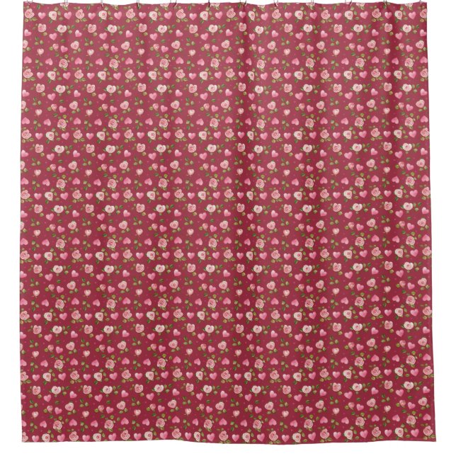 Cortina Para Box Rosas e corações cor-de-rosa (Frente)