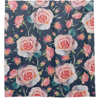 Cortina Para Box Rosas e Rosebuds: Floral Sem Costura.