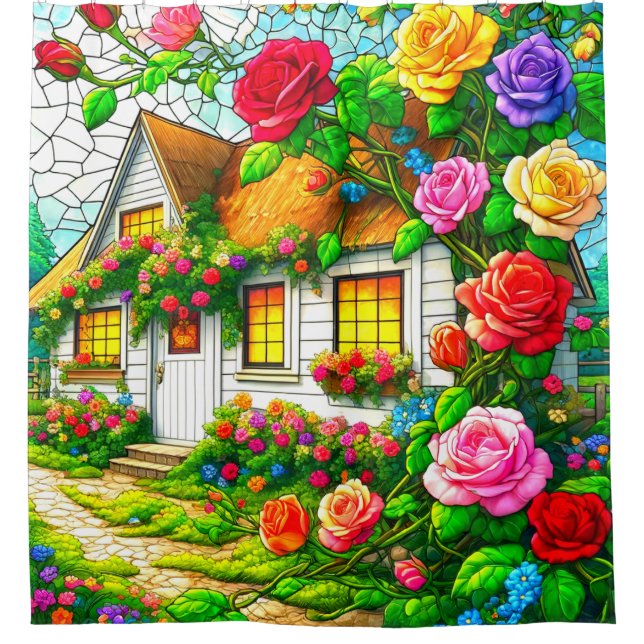 Cortina Para Box Rosas e um algodão (Frente)