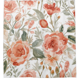 Cortina Para Box Rosas Laranja Aquarela Botânica Coral Floral