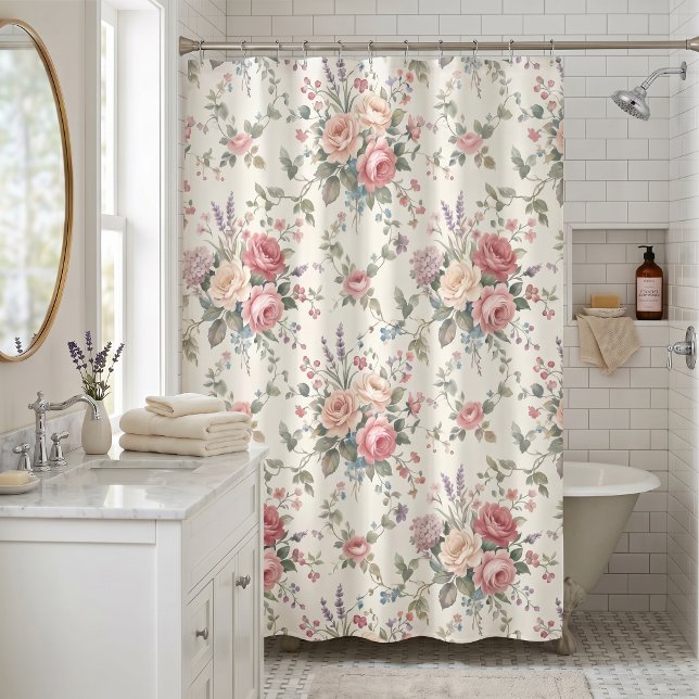 Cortina Para Box Rosas Pastel Elegantes Shabby Chic (Criador carregado)