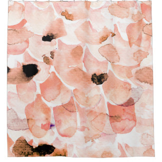 Cortina Para Box Rosas, pedras e folhas, padrão de aquarela.