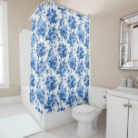 Cortina Para Box Rosas Românticos Antigos da Vintagem - Azul em Bra<br><div class="desc">Vintage antiga elegante e clássica,  rosas azuis Delft em fundo branco.</div>