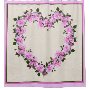 Cortina Para Box Rosas Rosa em Forma de Coração