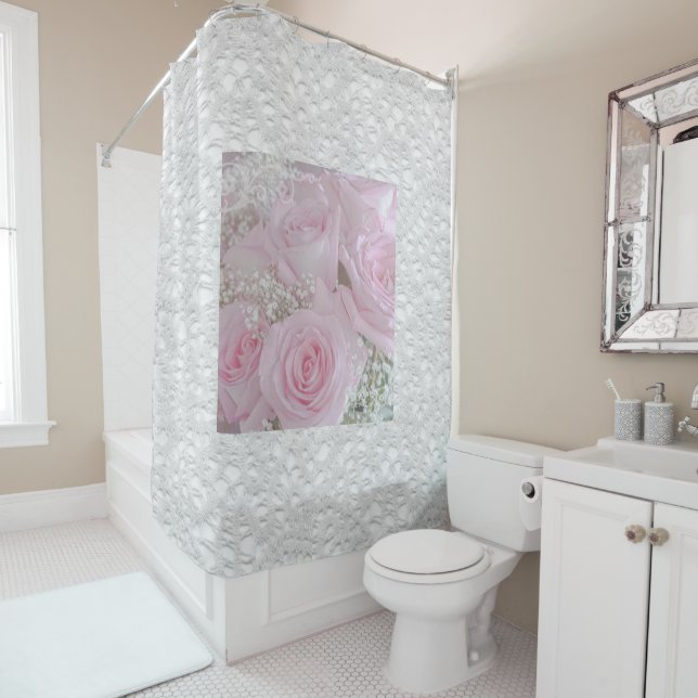 Cortina Para Box Rosas Rosa Suaves e Respiração do Bebê (In Situ)