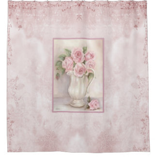 Cortina Para Box Rosas Rosa Vintage do Chique em Vase