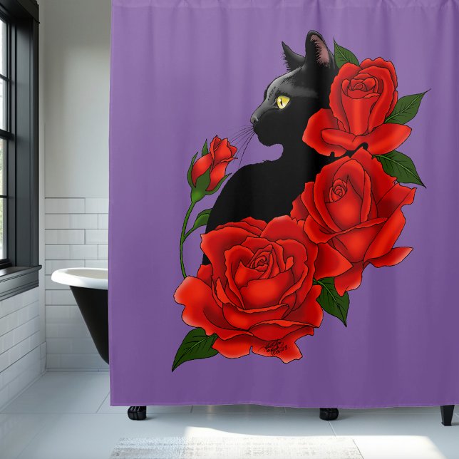 Cortina Para Box Rosas vermelhas de Gato Negro Roxo (Criador carregado)