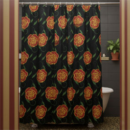 Cortina Para Box Rosas Vermelhas em Preto