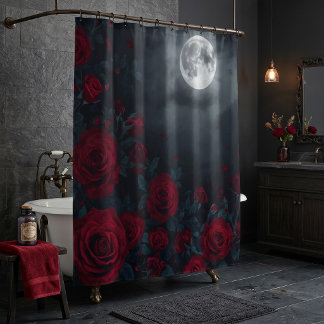 Cortina Para Box Rosas Vermelhas Sombrias e Lua Cheia