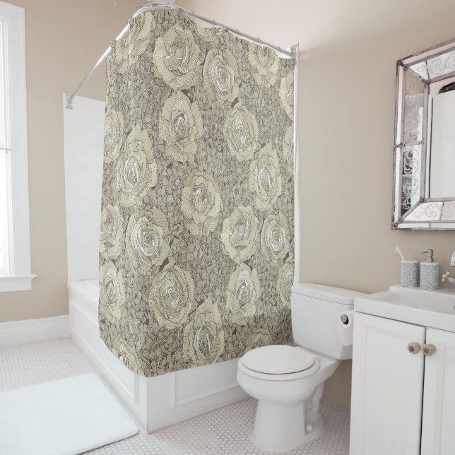Cortina Para Box rose hydrangea floral cream tea leather (In Situ)