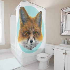 Cortina Para Box Rosto de raposa em azul pálido - Pintura em acríli