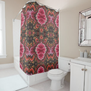 Cortina Para Box Rosy Red Velvet Soft Floral parece Fractal Abstrat